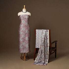 3pc chanderi silk unstitched hand sanganeri dress material