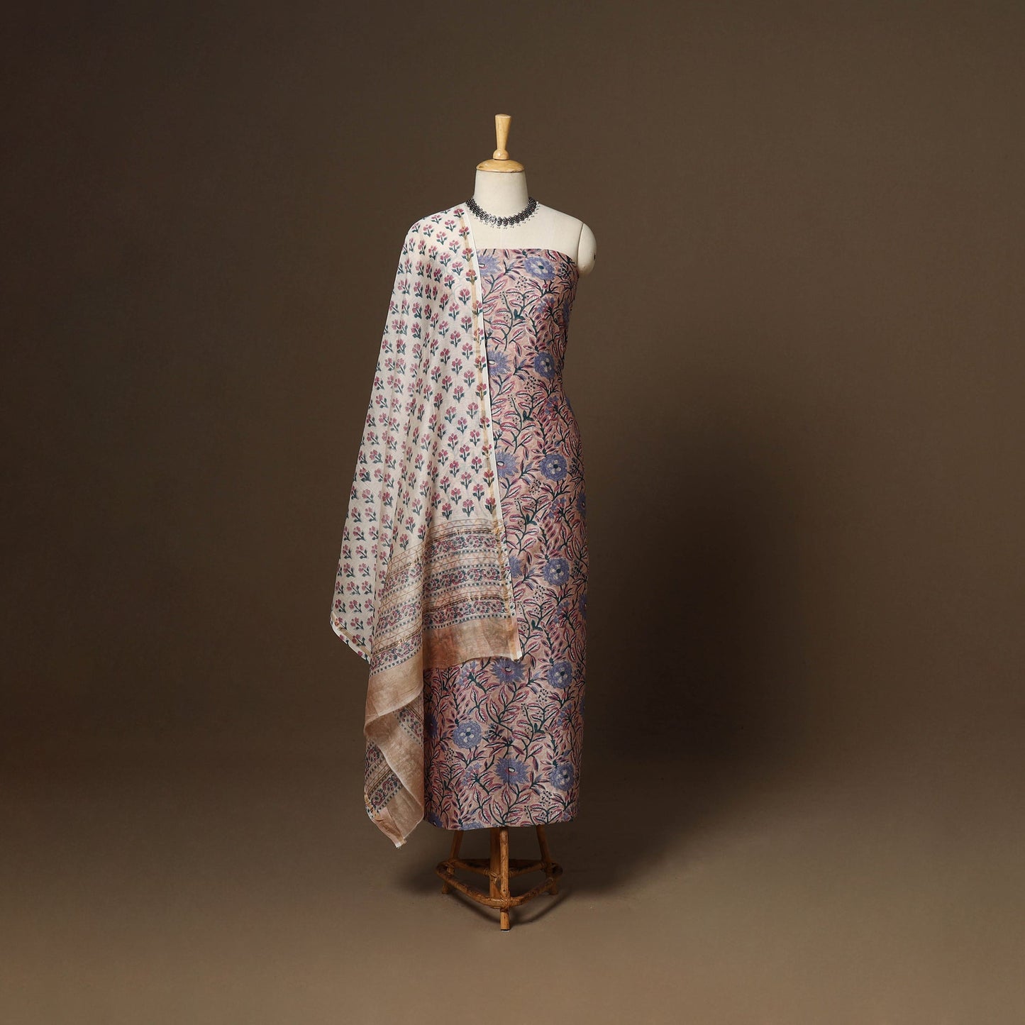 3pc chanderi silk unstitched hand sanganeri dress material