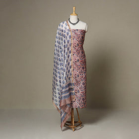 Pink - 3pc chanderi silk unstitched sanganeri dress