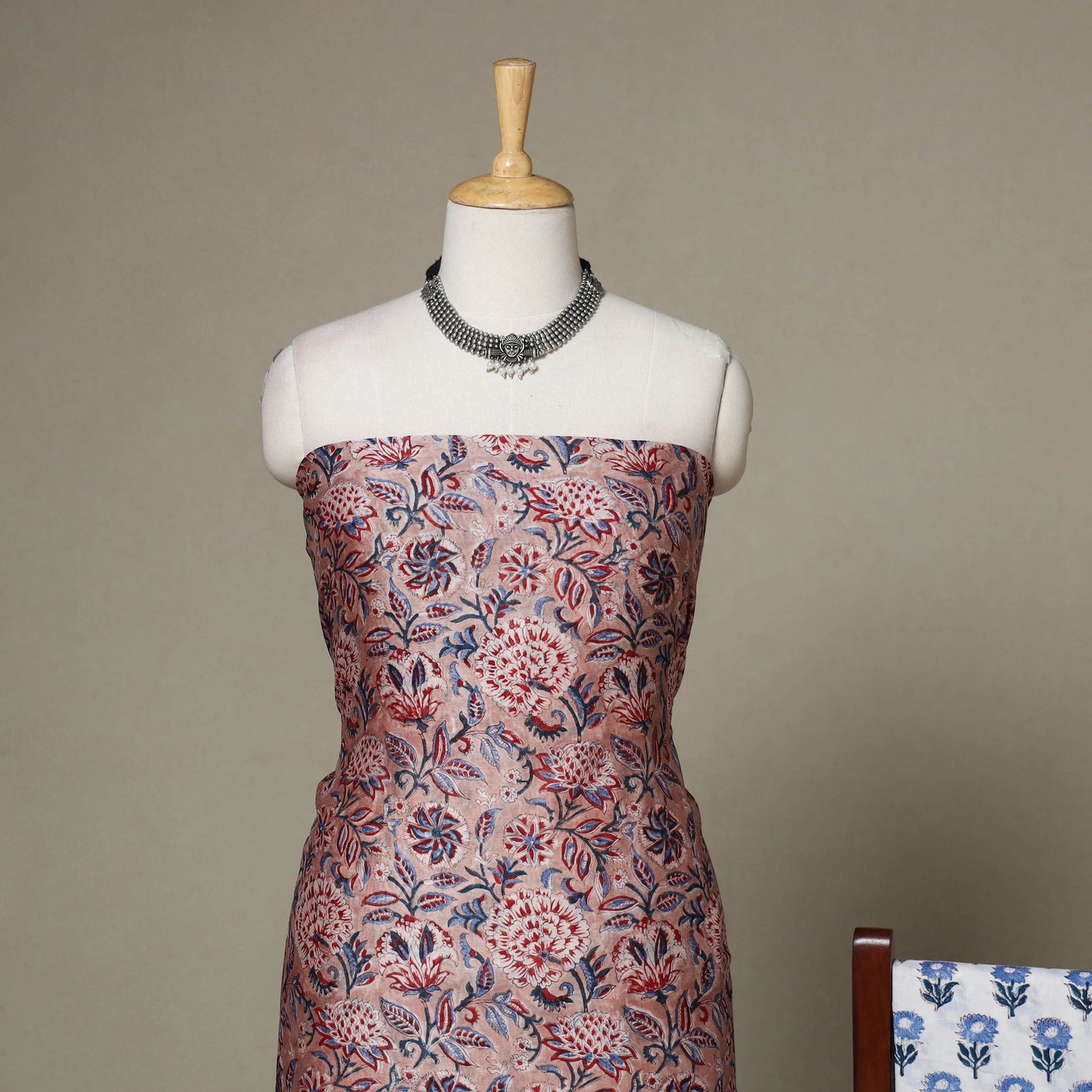 Pink - 3pc chanderi silk unstitched sanganeri dress