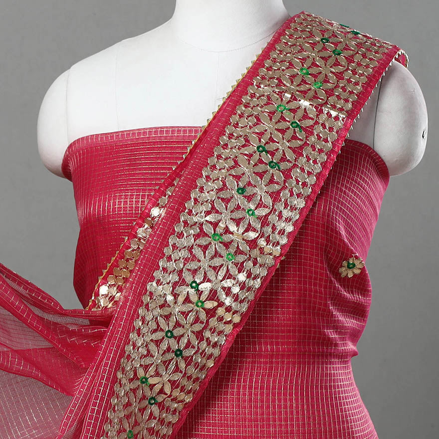 Pink 3pc Cotton Gota Patti Work Kota Doria Dress Material