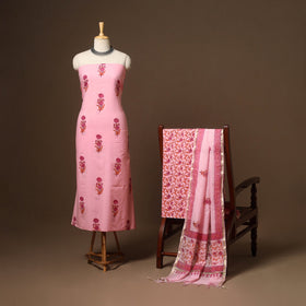 Pink - 3pc cotton hand sanganeri unstitched dress material