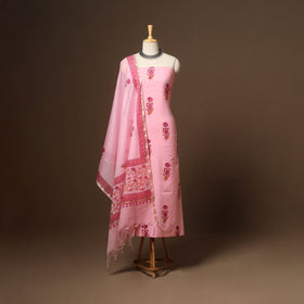 Pink - 3pc cotton hand sanganeri unstitched dress material