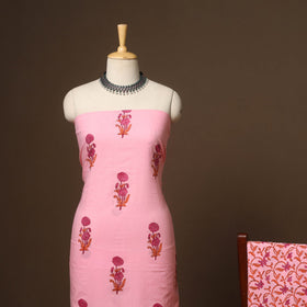 Pink - 3pc cotton hand sanganeri unstitched dress material