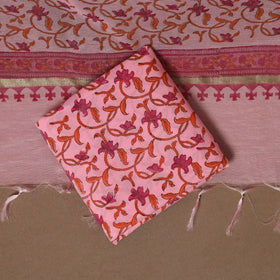 Pink - 3pc cotton hand sanganeri unstitched dress material