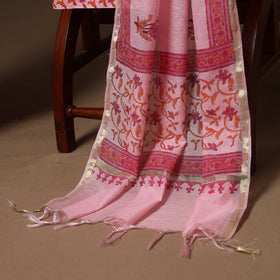 Pink - 3pc cotton hand sanganeri unstitched dress material