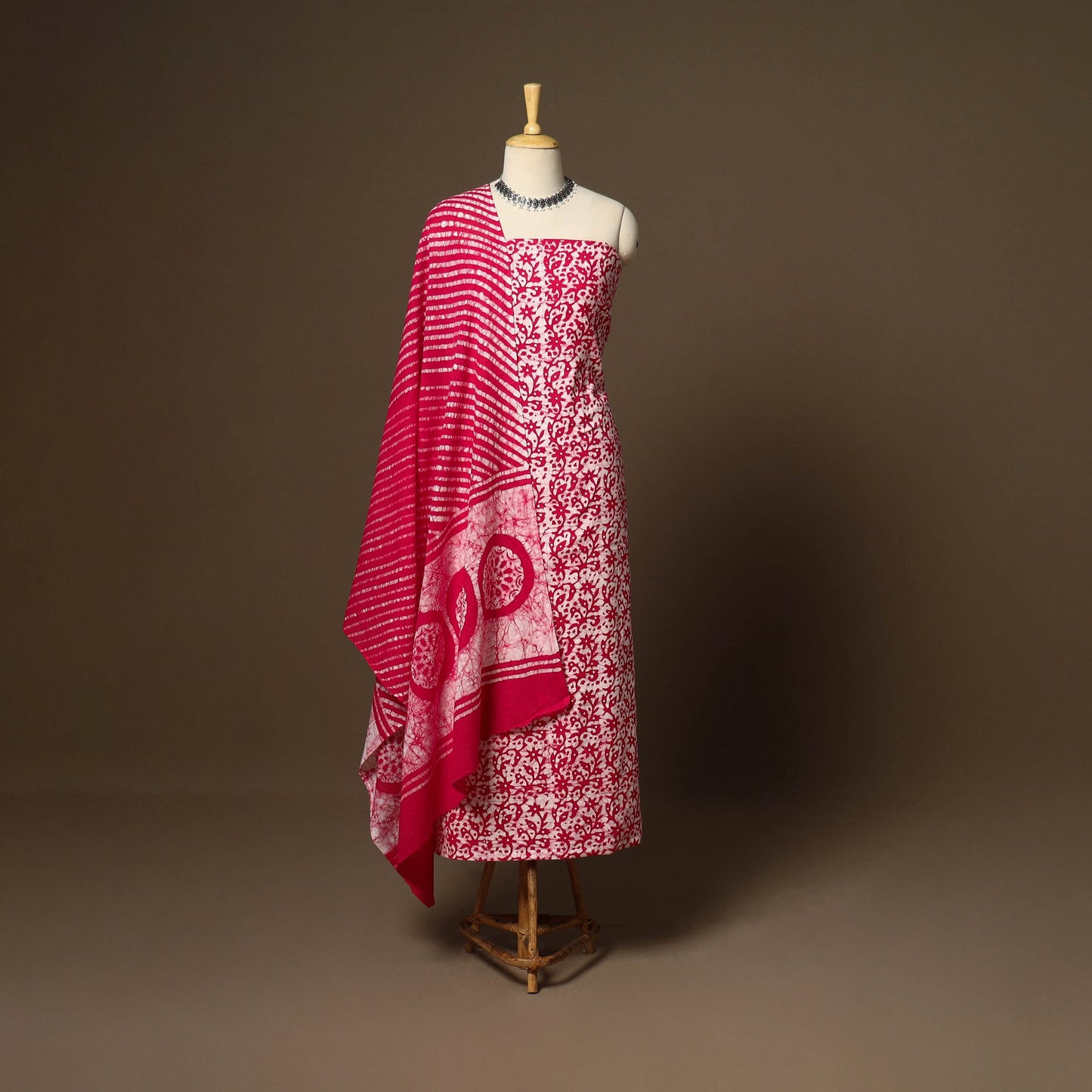 Pink - 3pc cotton kutch batik dress material 01