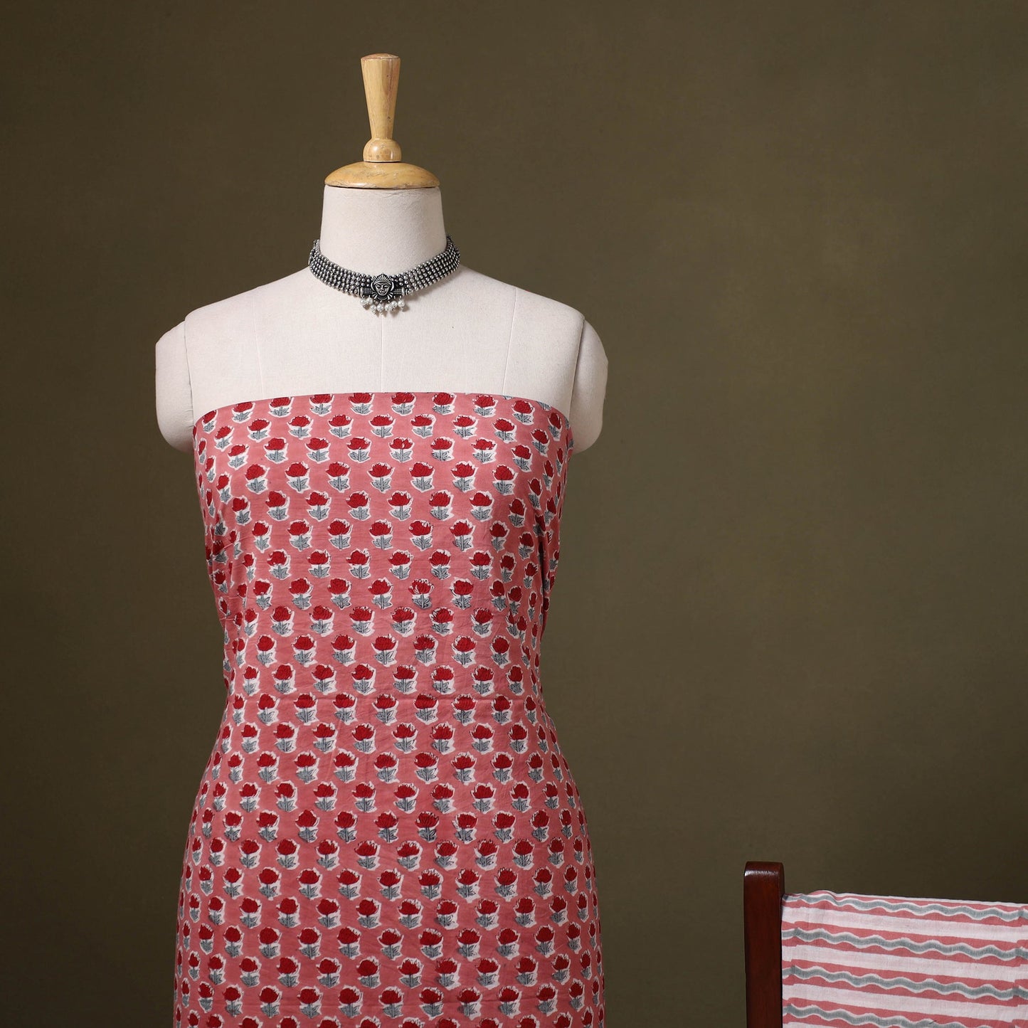 Pink - 3pc cotton sanganeri unstitched dress material 02