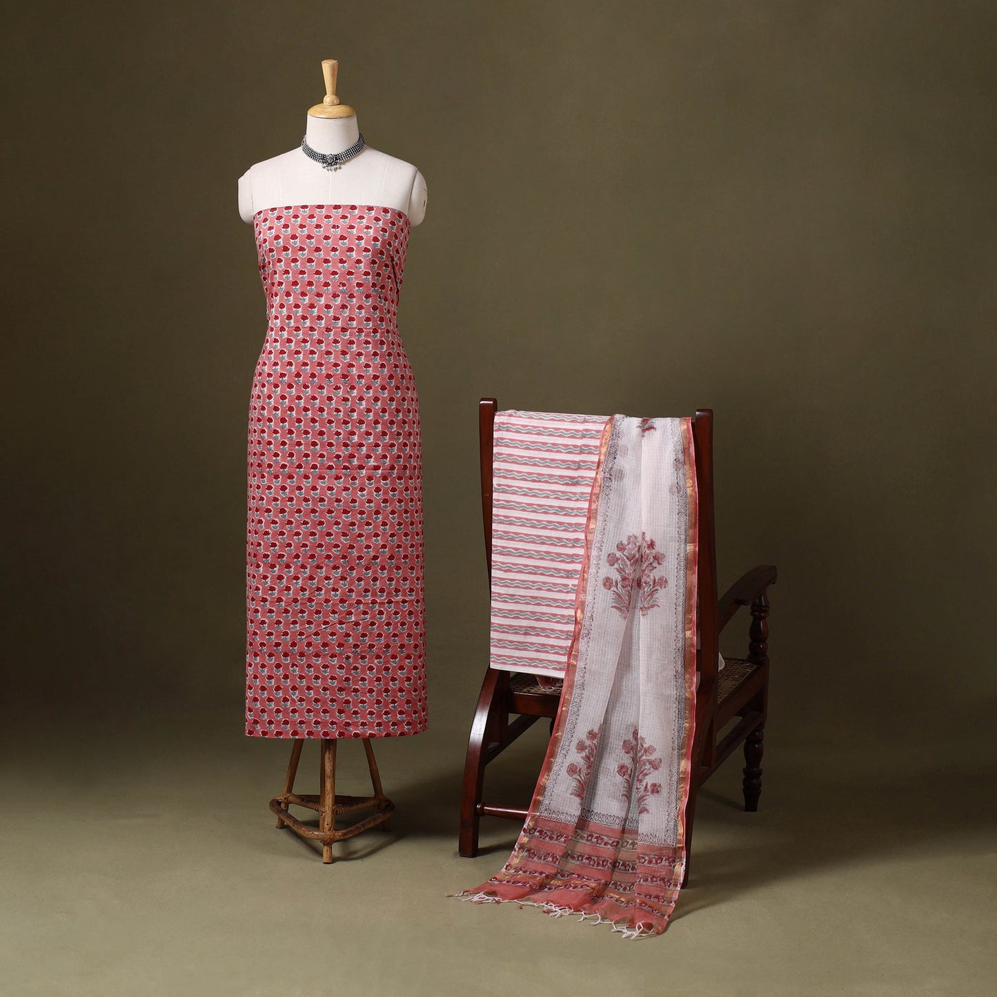 Pink - 3pc cotton sanganeri unstitched dress material 02