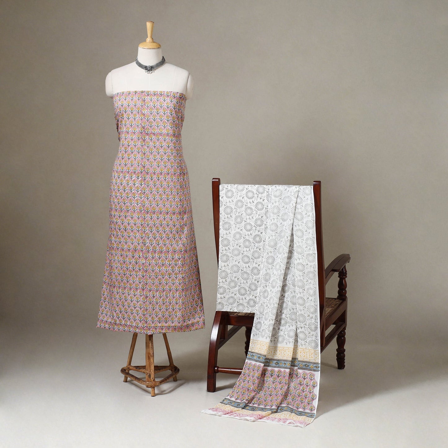 Pink - 3pc cotton sanganeri unstitched dress material 04