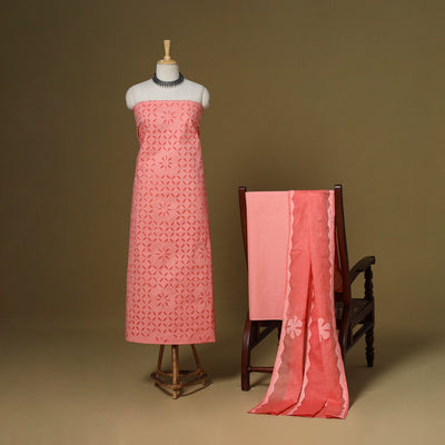 Pink - 3pc cotton unstitched barmer applique cut work dress