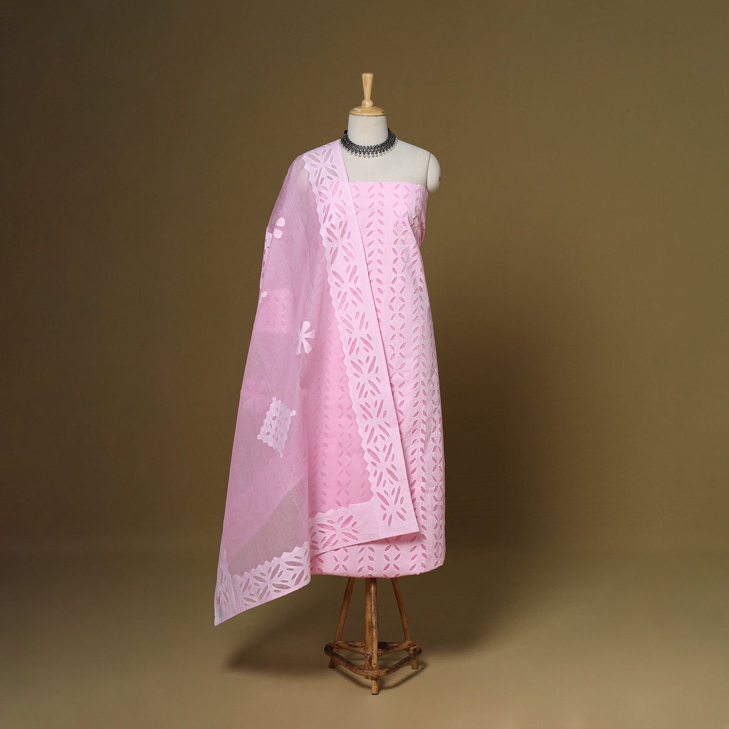 Pink - 3pc cotton unstitched barmer applique cut work dress