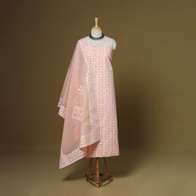 Pink - 3pc cotton unstitched barmer applique cut work dress