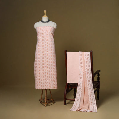 Pink - 3pc cotton unstitched barmer applique cut work dress