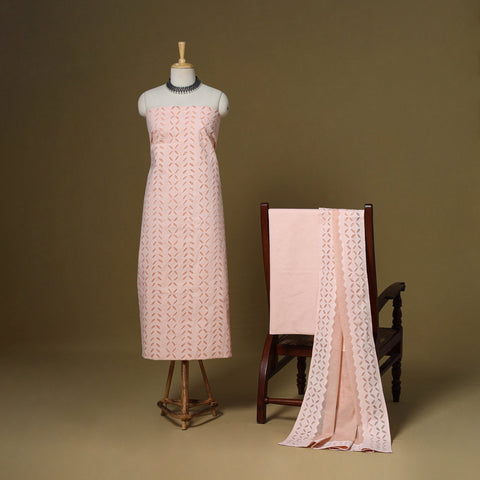 Pink - 3pc cotton unstitched barmer applique cut work dress