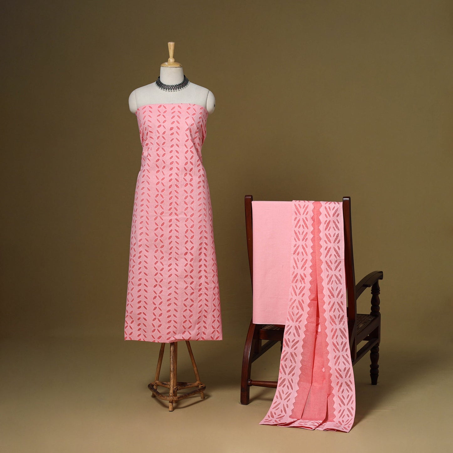 Pink - 3pc cotton unstitched barmer applique cut work dress