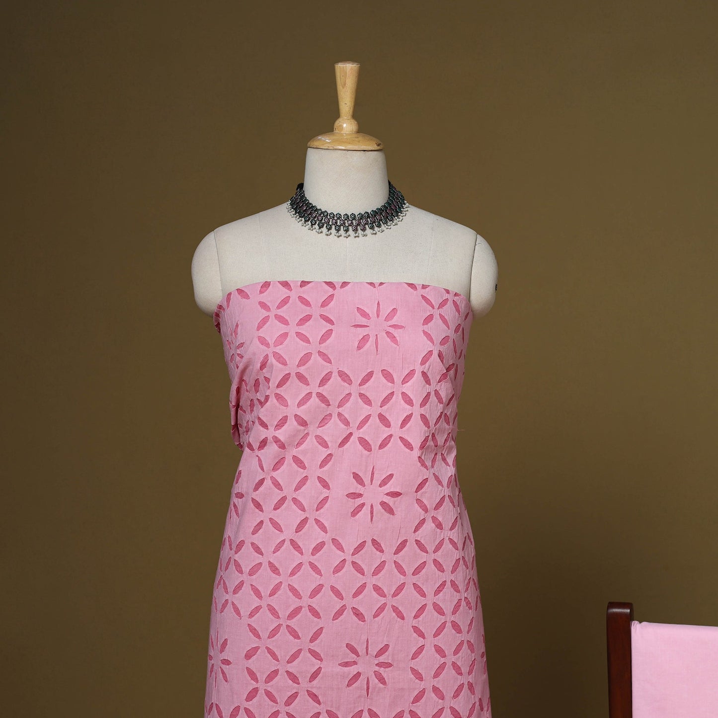 Pink - 3pc cotton unstitched barmer applique cut work dress