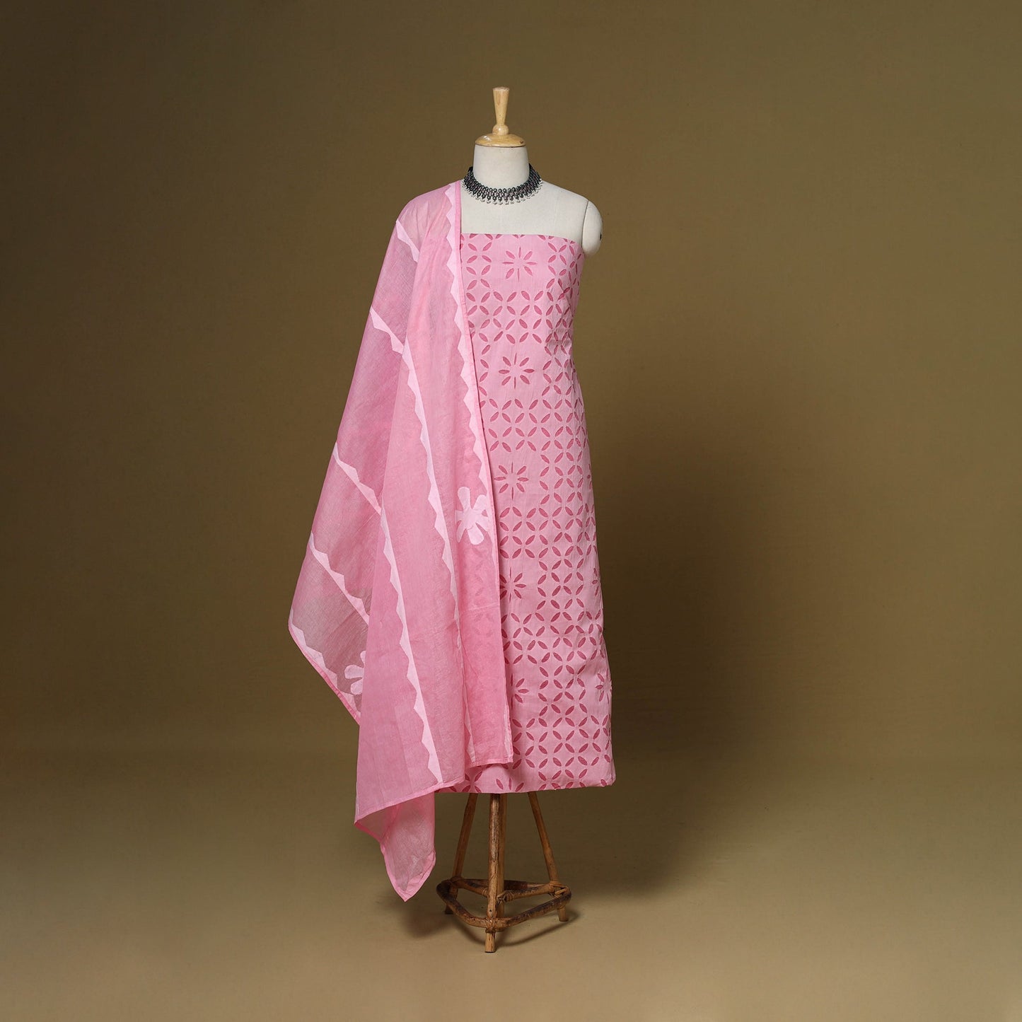 Pink - 3pc cotton unstitched barmer applique cut work dress