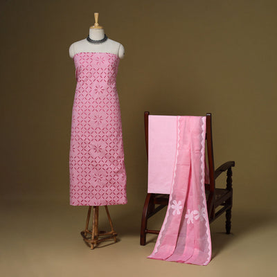 Pink - 3pc cotton unstitched barmer applique cut work dress
