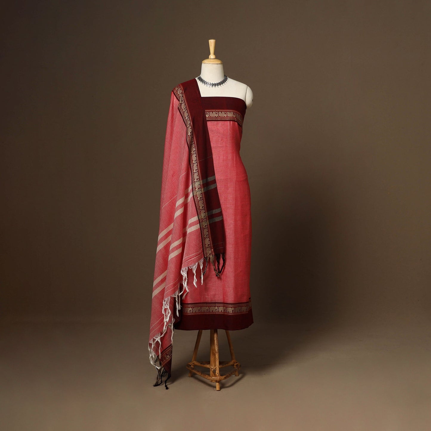 Pink - 3pc cotton unstitched dharwad dress material