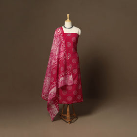 Pink - 3pc cotton unstitched hand batik dress material 04