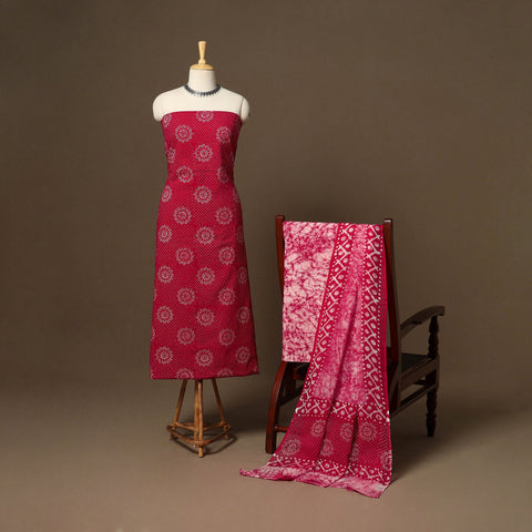 Pink - 3pc cotton unstitched hand batik dress material 04