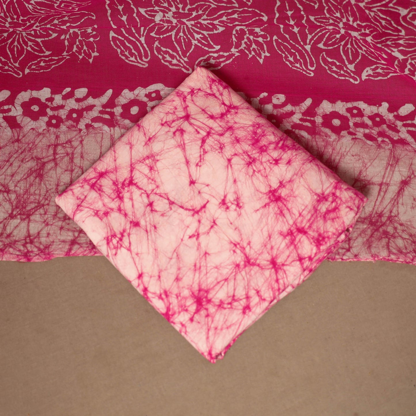 Pink - 3pc cotton unstitched hand batik dress material 07