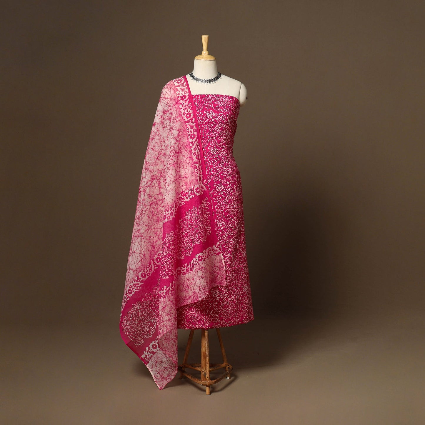 Pink - 3pc cotton unstitched hand batik dress material 07