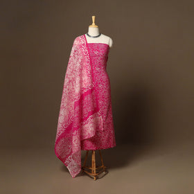 Pink - 3pc cotton unstitched hand batik dress material 07