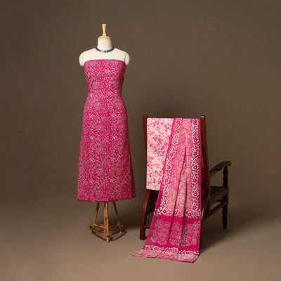 Pink - 3pc cotton unstitched hand batik dress material 07