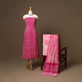 Pink - 3pc cotton unstitched hand batik dress material 07