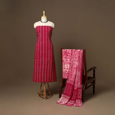 Pink - 3pc cotton unstitched hand batik dress material 08