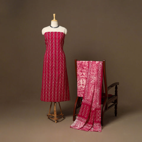 Pink - 3pc cotton unstitched hand batik dress material 08