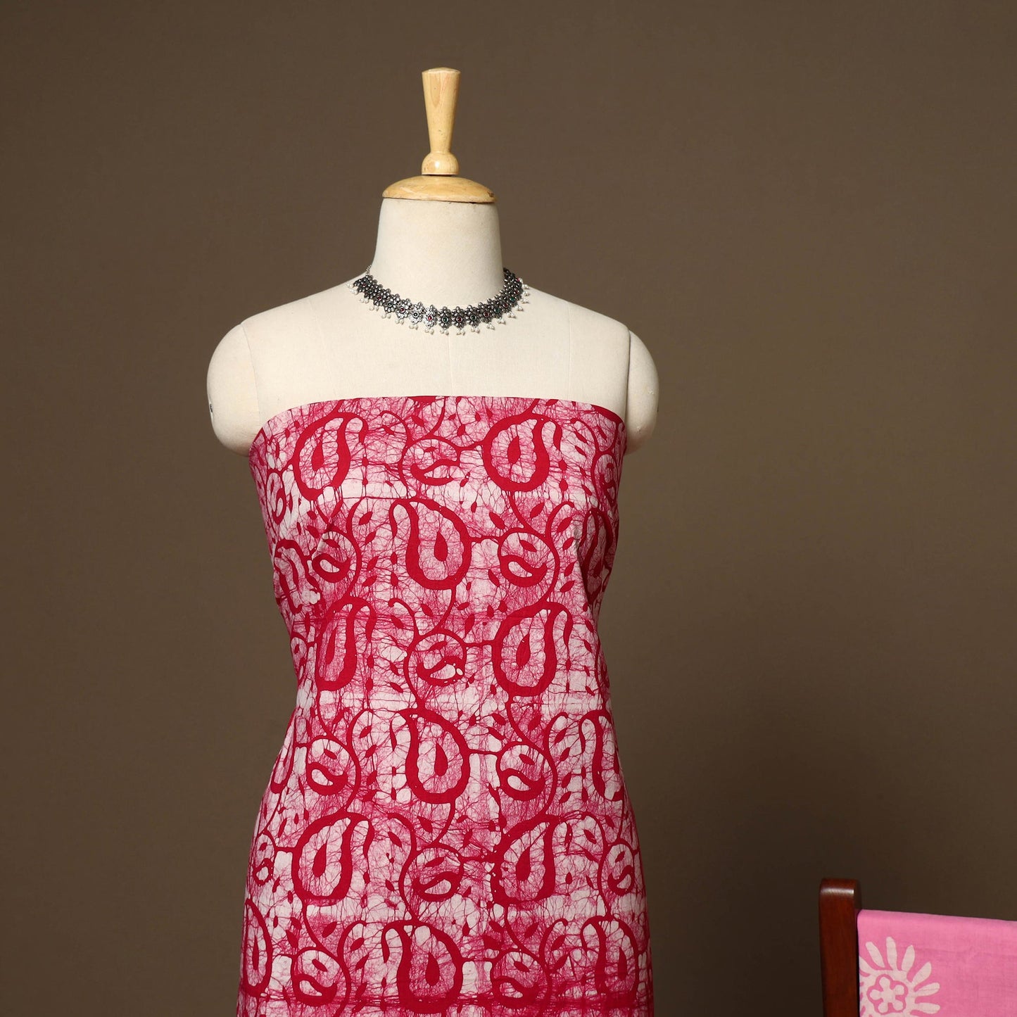 Pink - 3pc cotton unstitched hand batik dress material 13