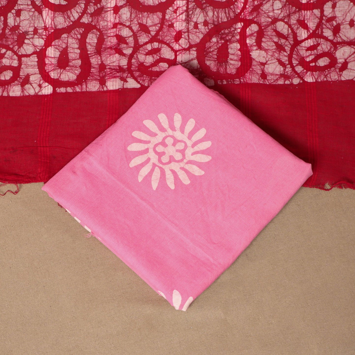 Pink - 3pc cotton unstitched hand batik dress material 13