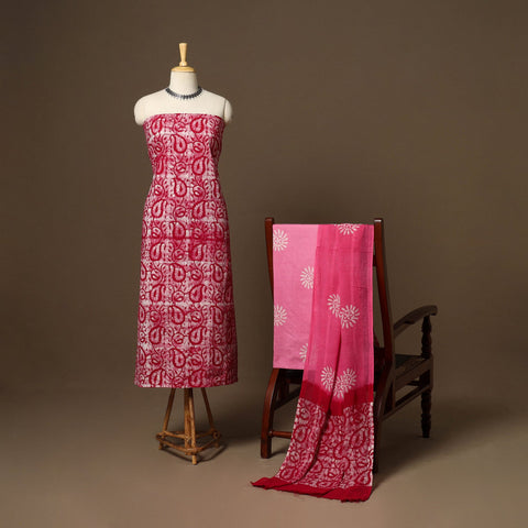 Pink - 3pc cotton unstitched hand batik dress material 13