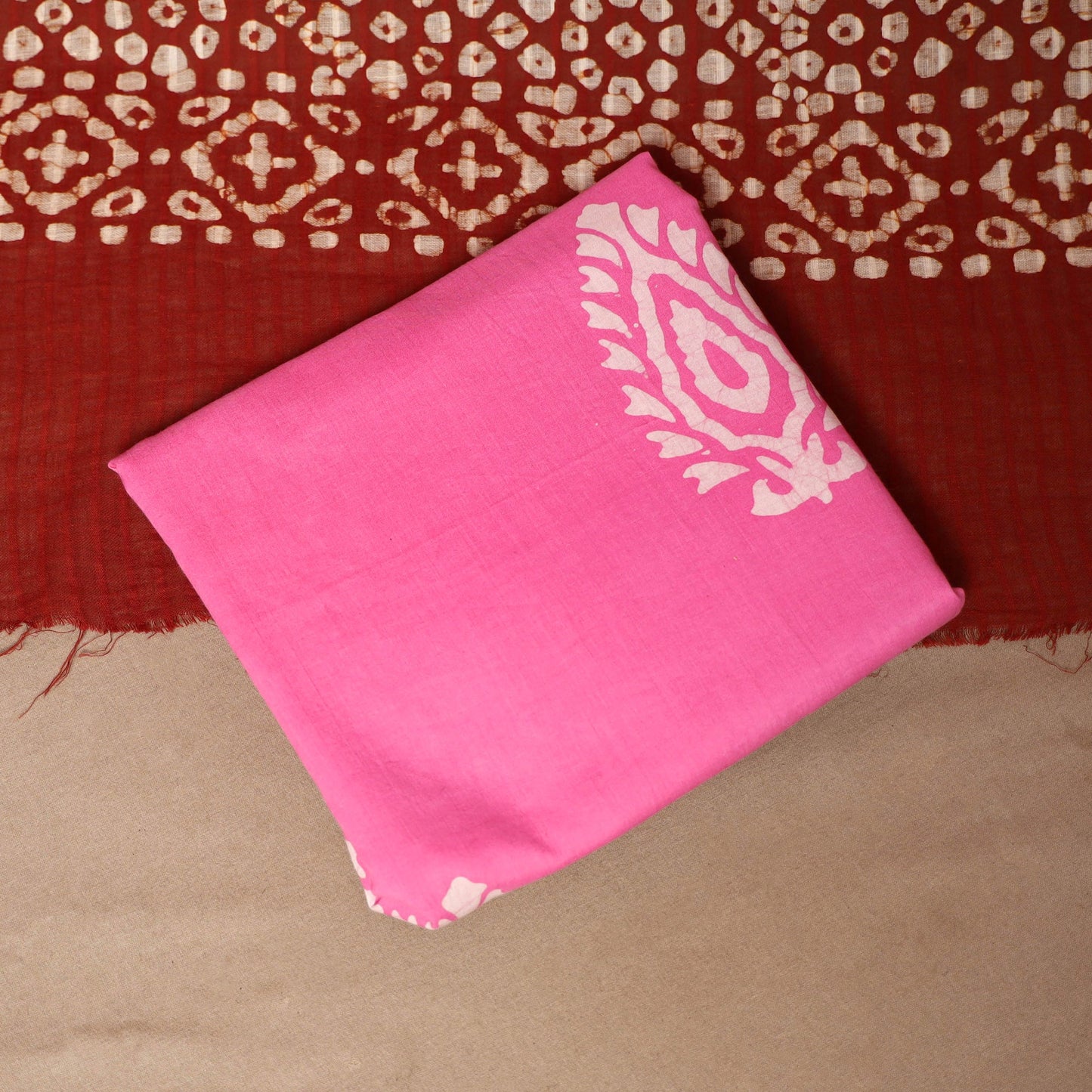 Pink - 3pc cotton unstitched hand batik dress material 15