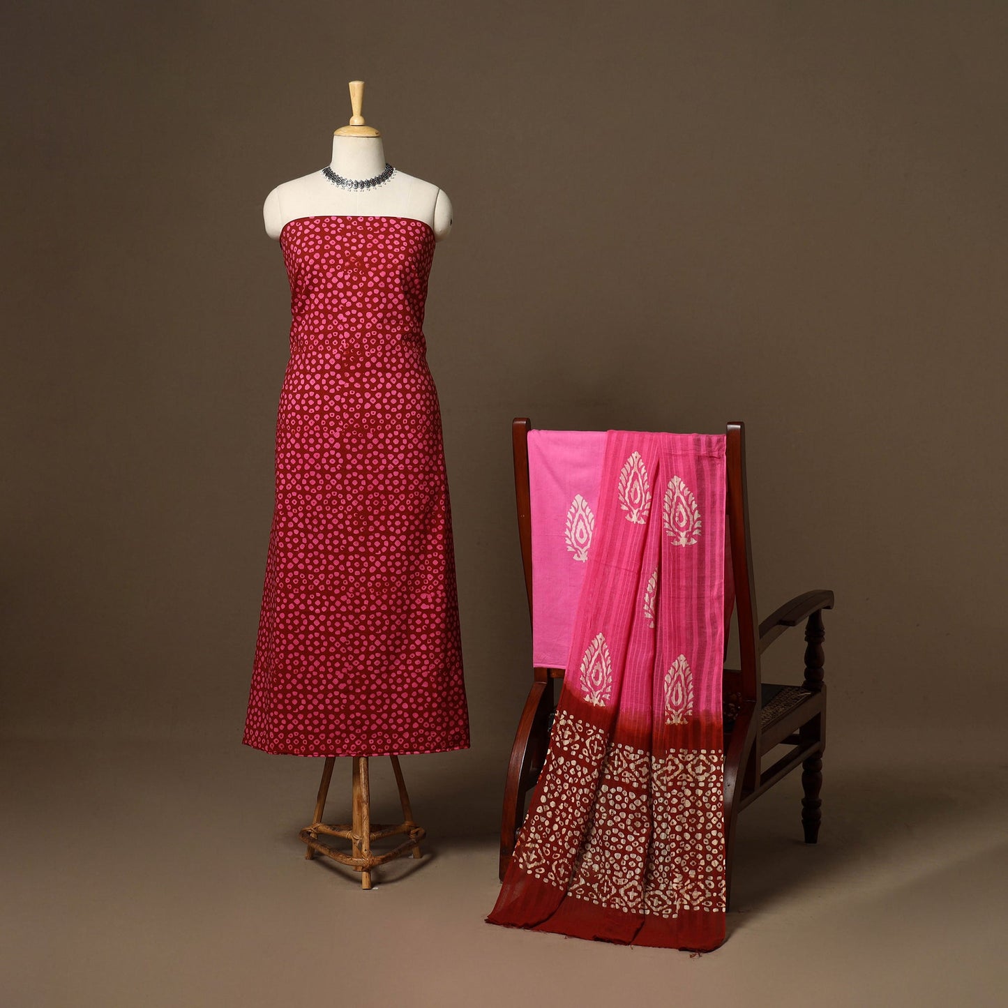 Pink - 3pc cotton unstitched hand batik dress material 15