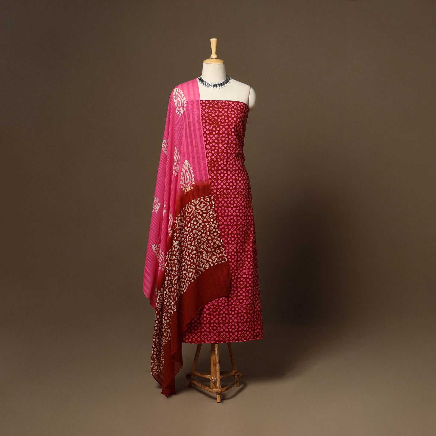 Pink - 3pc cotton unstitched hand batik dress material 15