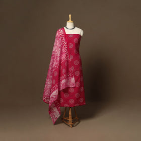 Pink - 3pc cotton unstitched hand batik dress material 04