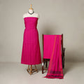 Pink - 3pc cotton unstitched jacquard dress material 05