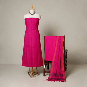 Pink - 3pc cotton unstitched jacquard dress material 05