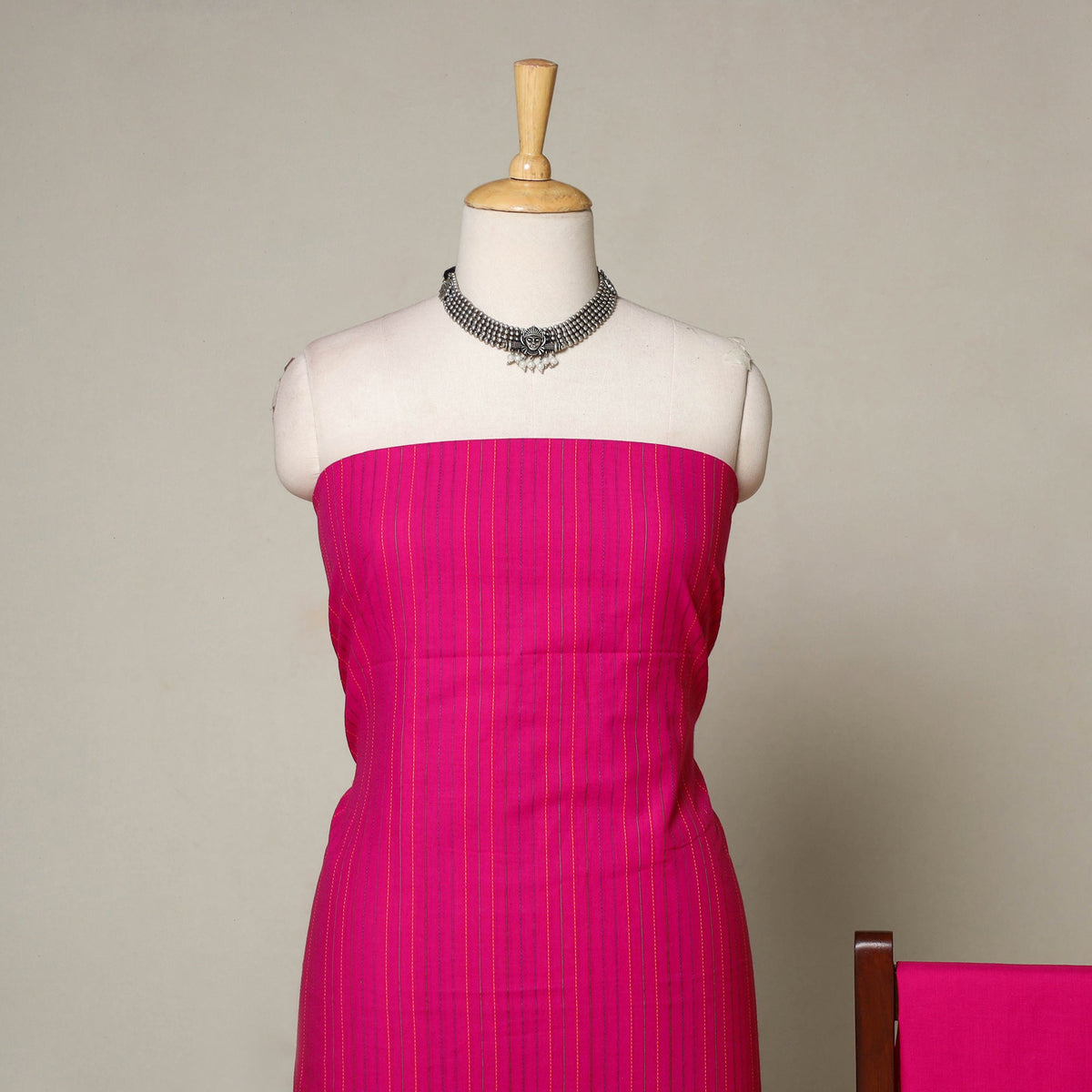 Pink - 3pc cotton unstitched jacquard dress material 05
