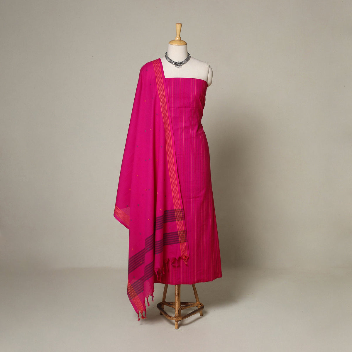 Pink - 3pc cotton unstitched jacquard dress material 05