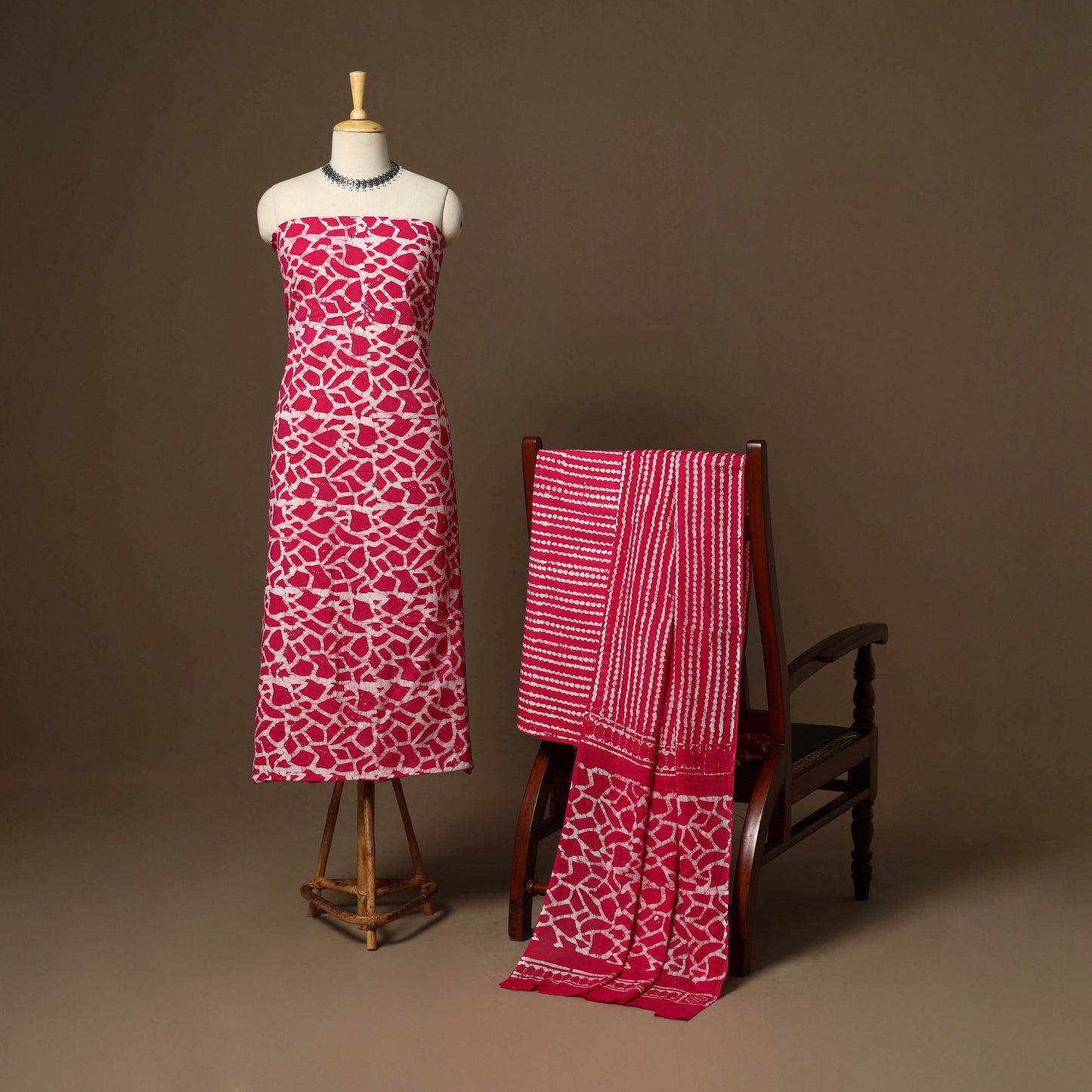 Pink - 3pc cotton unstitched kutch batik dress material 02