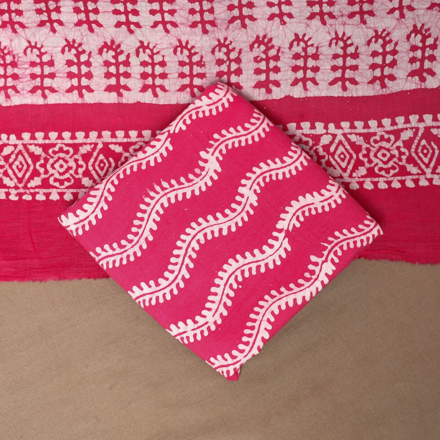 Pink - 3pc cotton unstitched kutch batik dress material 04