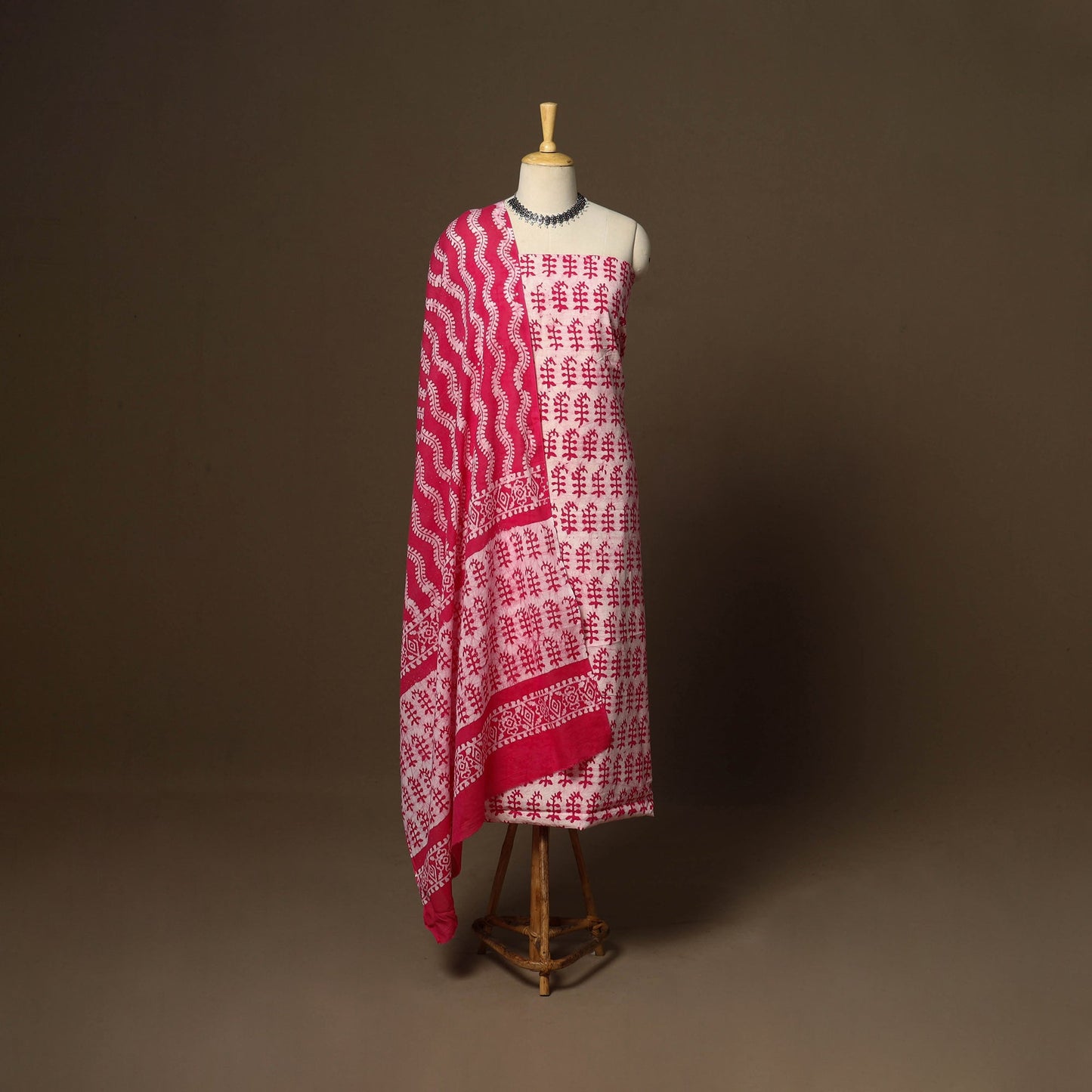 Pink - 3pc cotton unstitched kutch batik dress material 04