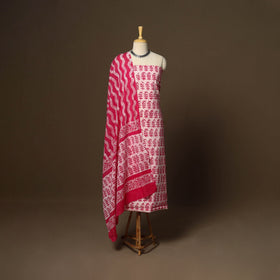 Pink - 3pc cotton unstitched kutch batik dress material 04