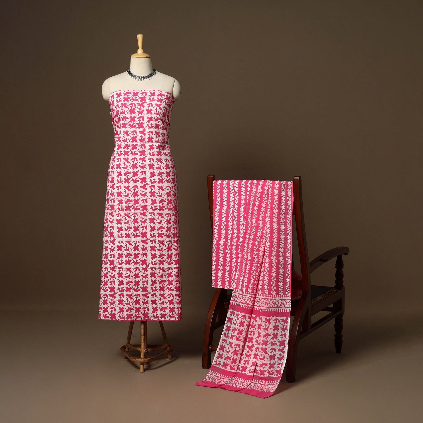 Pink - 3pc cotton unstitched kutch batik dress material 06