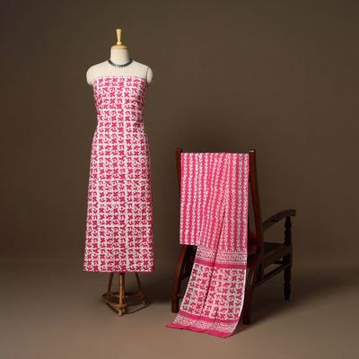 Pink - 3pc cotton unstitched kutch batik dress material 06